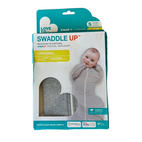 LOVE TO DREAM Swaddle Up Original Sleep Sack 1.0 TOG Small 8-13 lbs Gray Stage 1 - Picture 1 of 5